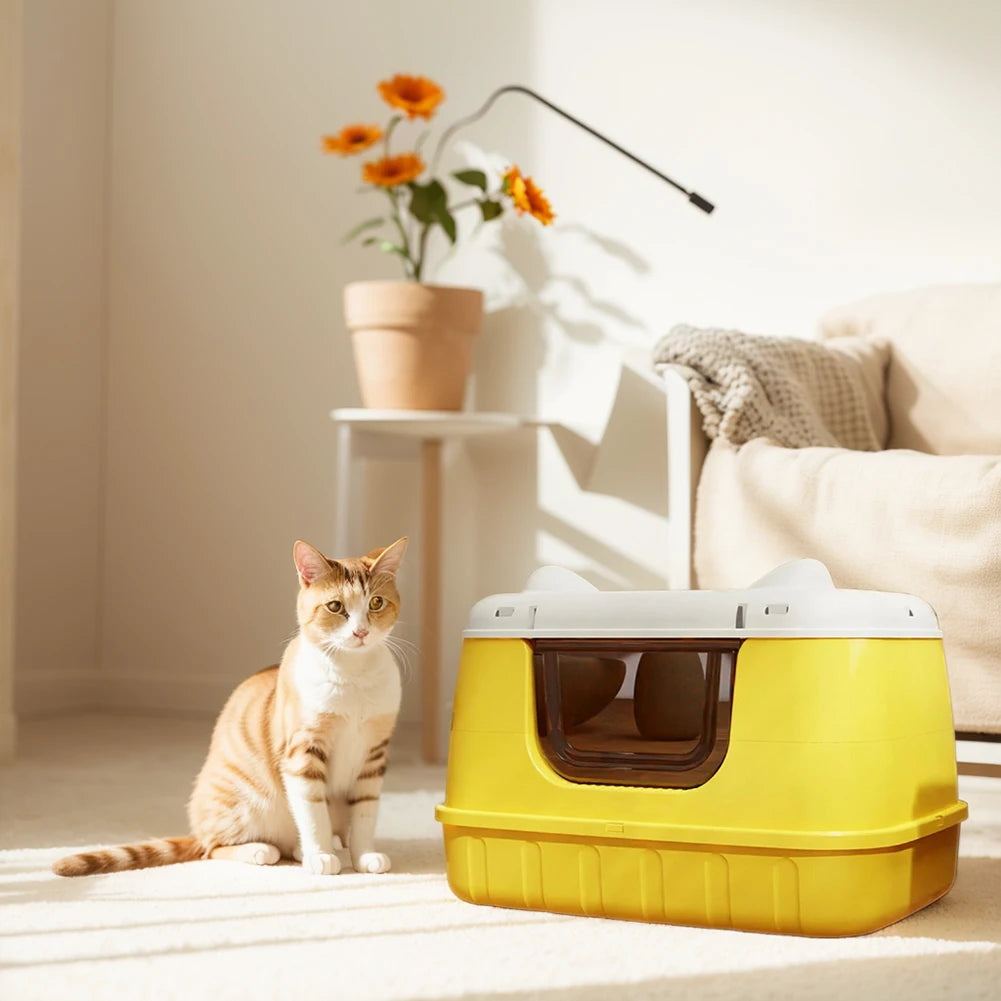 Cat Bedpans Anti Splashing Cat Litter Pan with Scoop Kitty Litter Tray with Lid for Larger Cat Breeds Or Multiple Cat Households