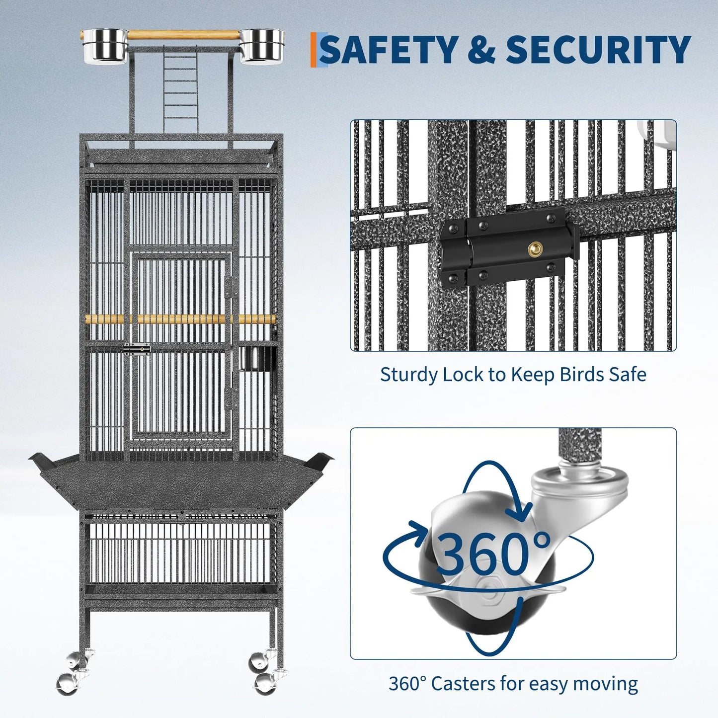 61 Inch Large Bird Cage With Rolling Stand Storage Shelf Slide Out Tray Feeding Bowls Perches For Budgies Small Medium Birds