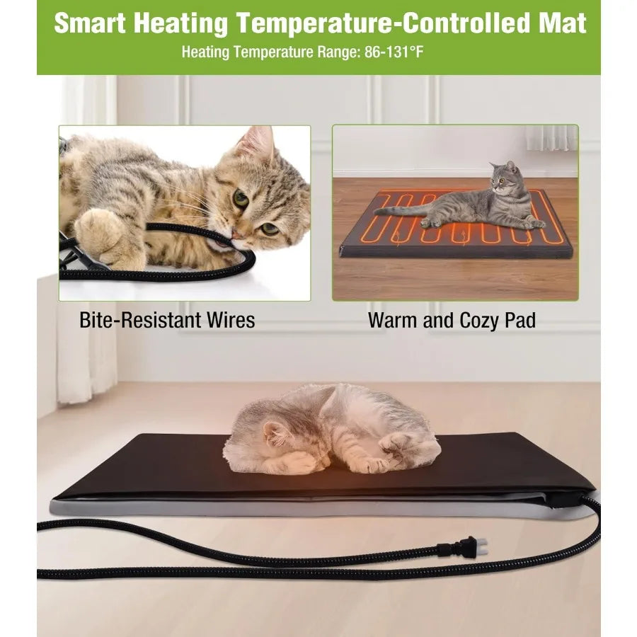 Heated Outdoor Cat House with Insulated Heating Blanket for Winter Protection Bite-Resistant Wire Mesh Weatherproof Shelter for