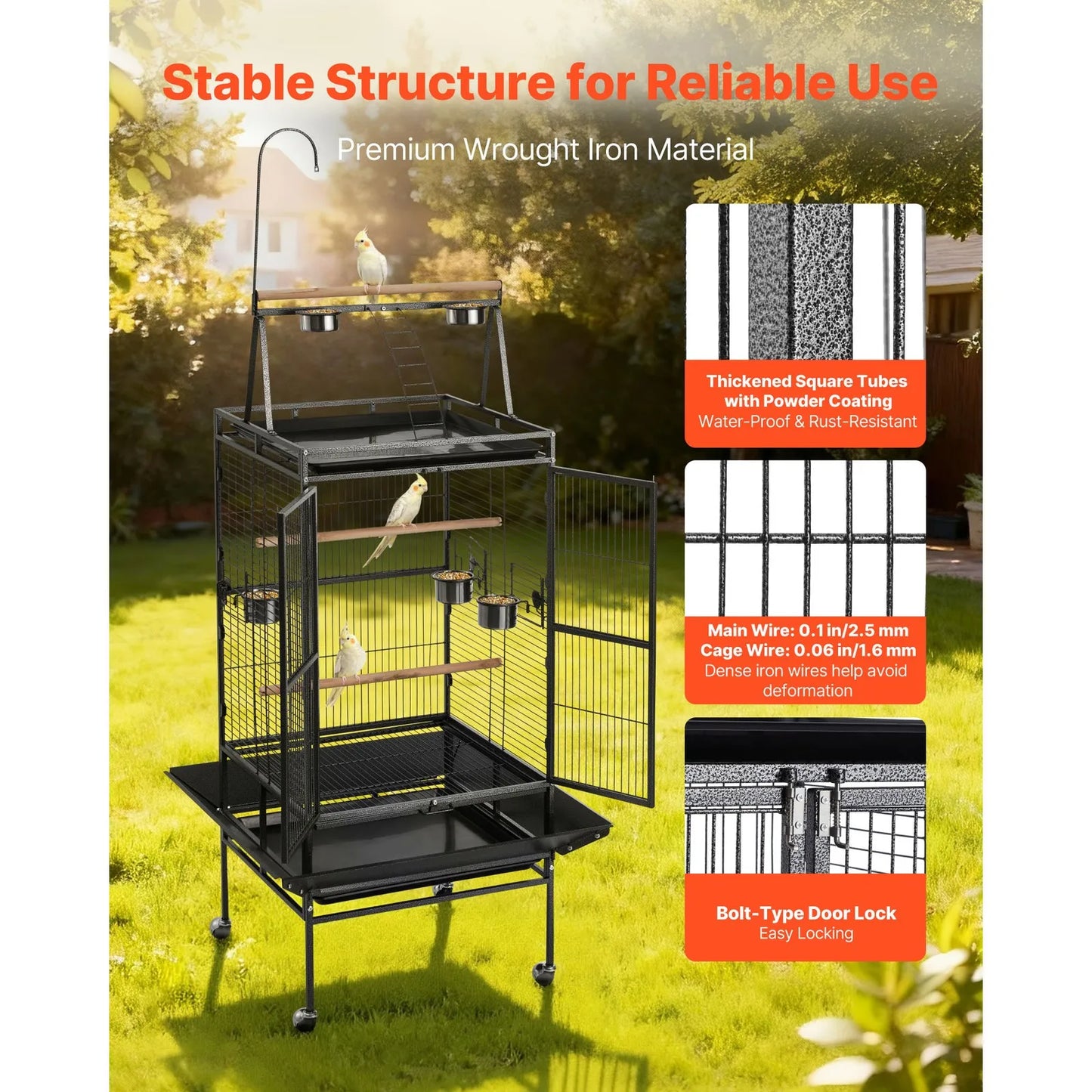 Large Bird Cage with Open Flat Top, 32.7 x 31.1 x 82.7 Inches