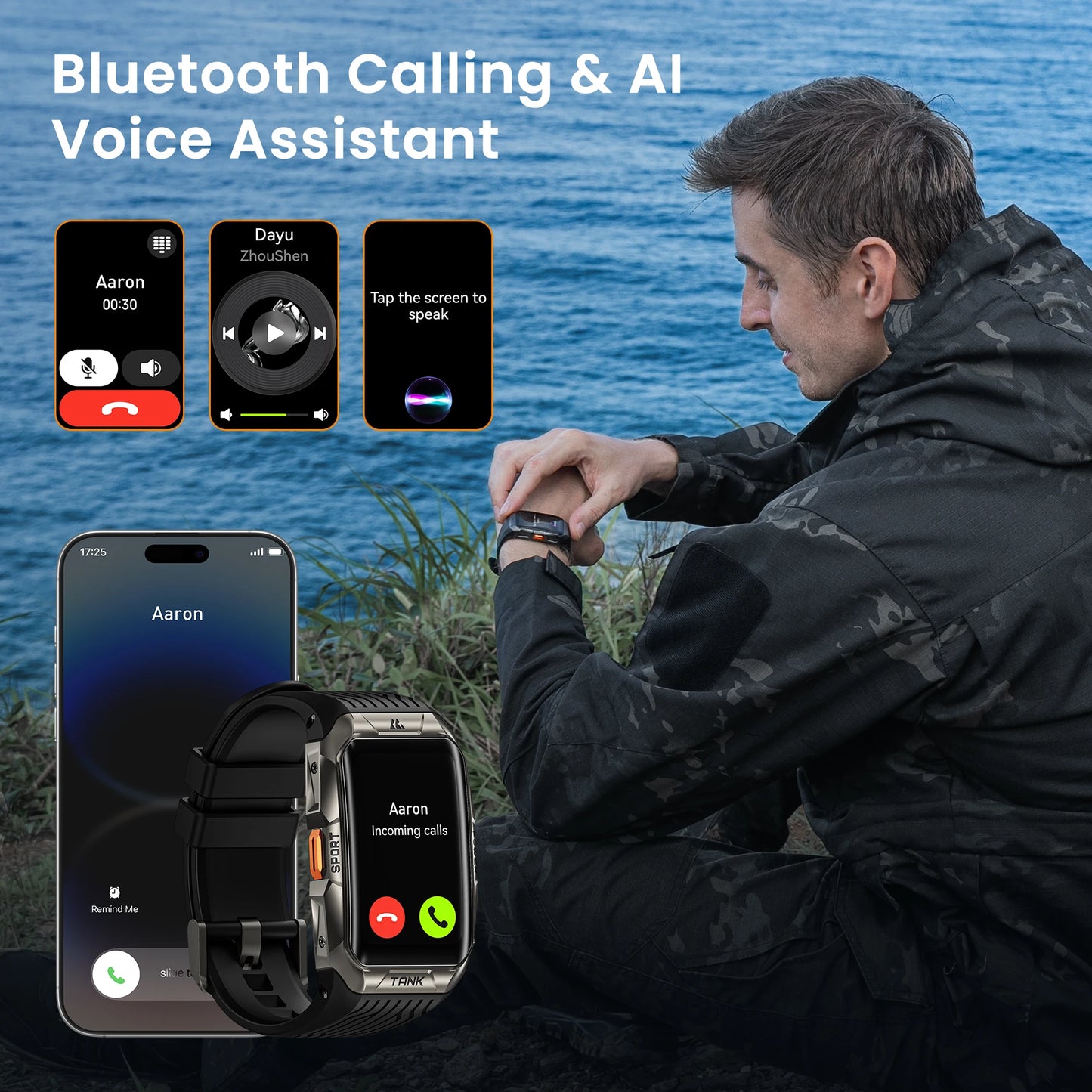 KOSPET TANK X2 Ultra GPS Smart Watch For Men 3D Curved Screen 60 Days Battery Compass Altimeter IP69K 5ATM Waterproof BT Call