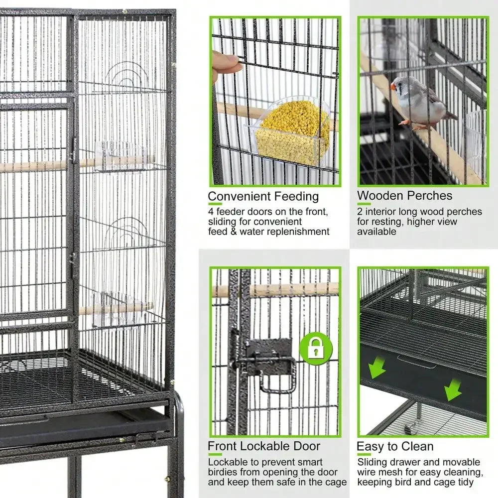 Bird Cage Large Play Top Bird Parrot Finch Cage Macaw Cockatoo Pet Supplies 53"