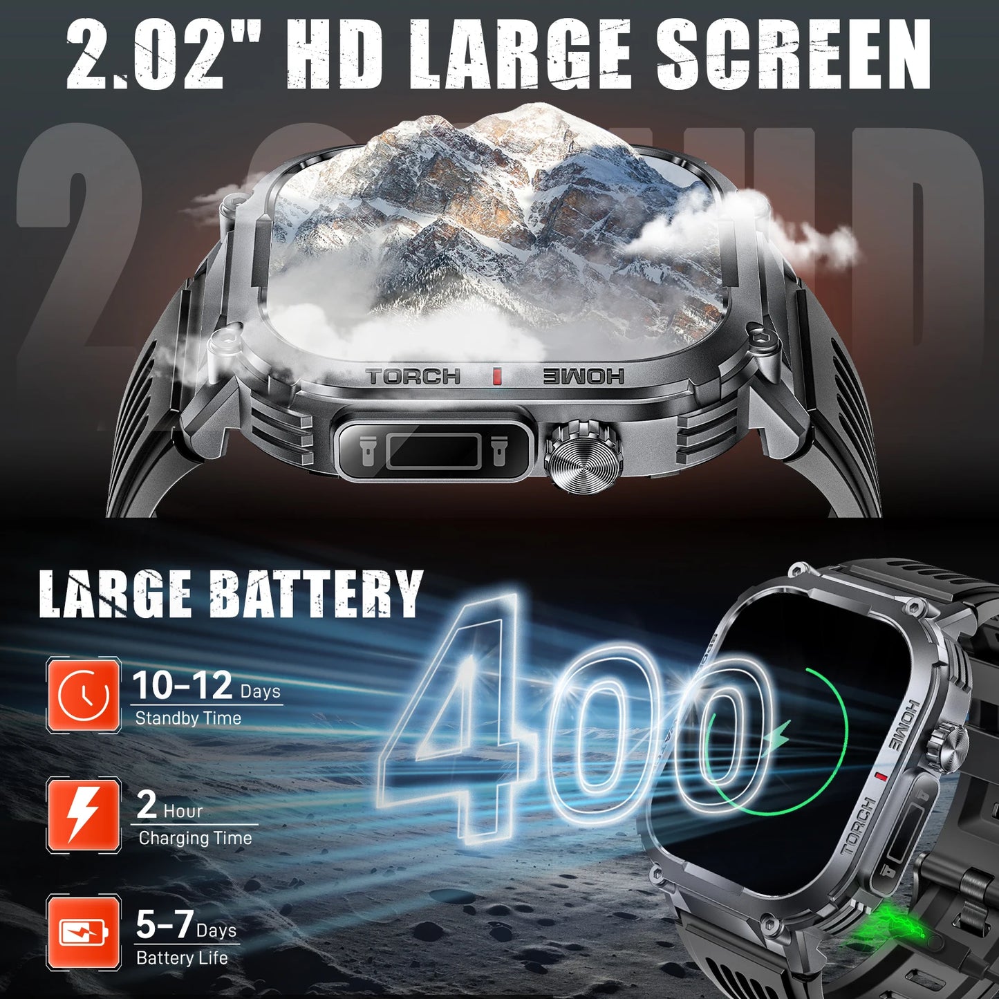 LaNikar New Smart Watch Men 3ATM Waterproof 2.02"S320B With Compass And LED Flashlight Sports And Fitness Tracking Heart Rate