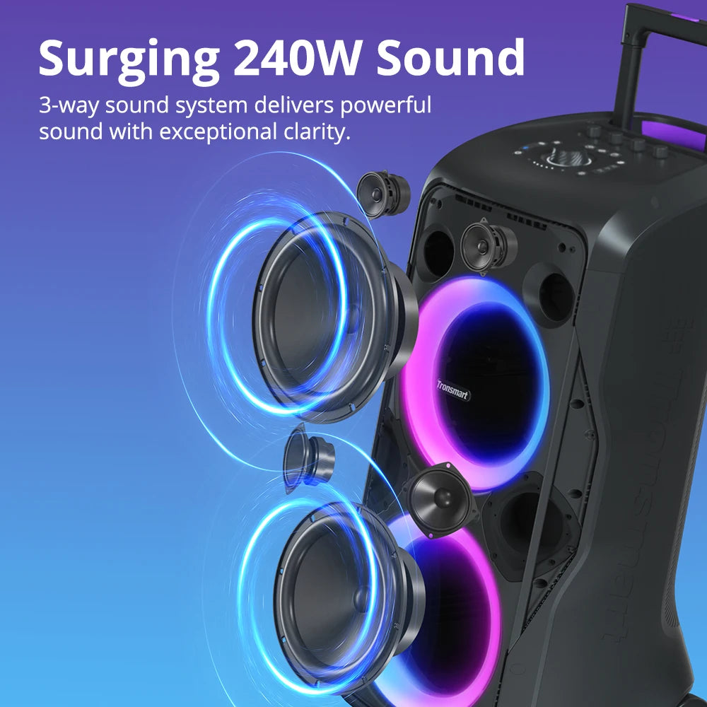Tronsmart Halo 300 Speaker, 240W Partybox, Bluetooth Party Speaker with Guitar/Mic/XLR Input, TWS, 20-Hour Playtime, APP Control