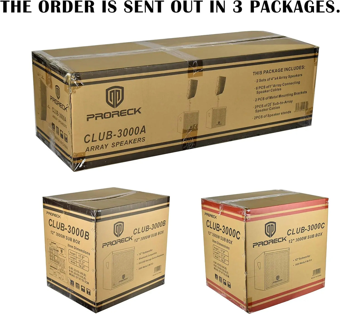 PRORECK Club 3000 12-Inch 4000w DJ Powered PA Speaker System Combo Set with Bluetooth USB Drive Read Function SD Card Remote