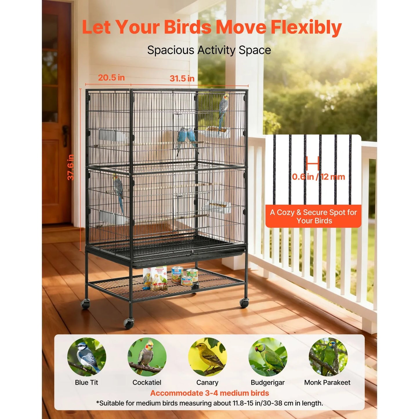 Bird Flight Cage 31.5 x 20.5 x 52 inch Wrought Iron with Perches