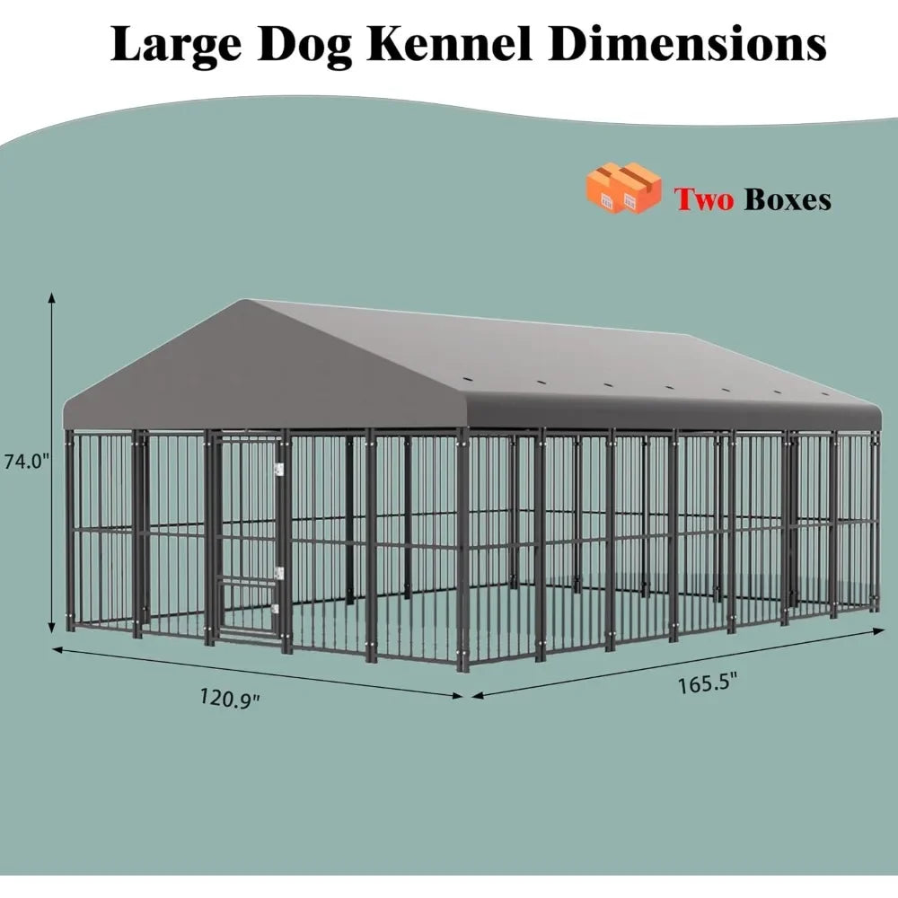 Large Dog Kennel Outside,with Feeding Door, Outdoor Dog Run,Heavy Duty Dog Cage
