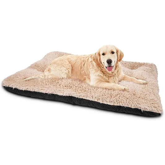 joejoy large dog bed crate pad, deluxe plush washable dog beds fulffy soft kennel pad anti-slip pet sleeping mat for extra large
