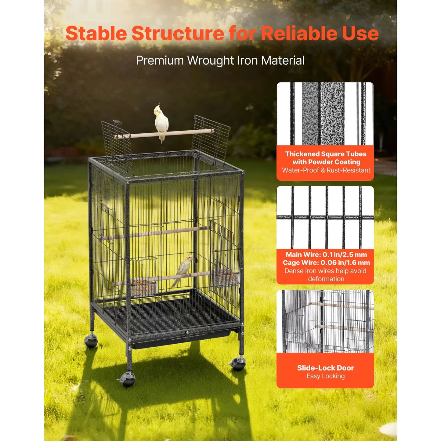 Bird Cage with Open Flat Top, 18 x 18 x 30 inch, Wrought Iron Design