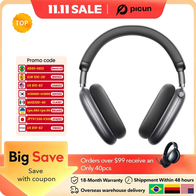 Picun F8 Pro ANC Wireless Headphones Head Tracking 3D Spatial Audio -52dB ANC HIFI Bluetooth Headset ENC HD Mic Low-Latency APP