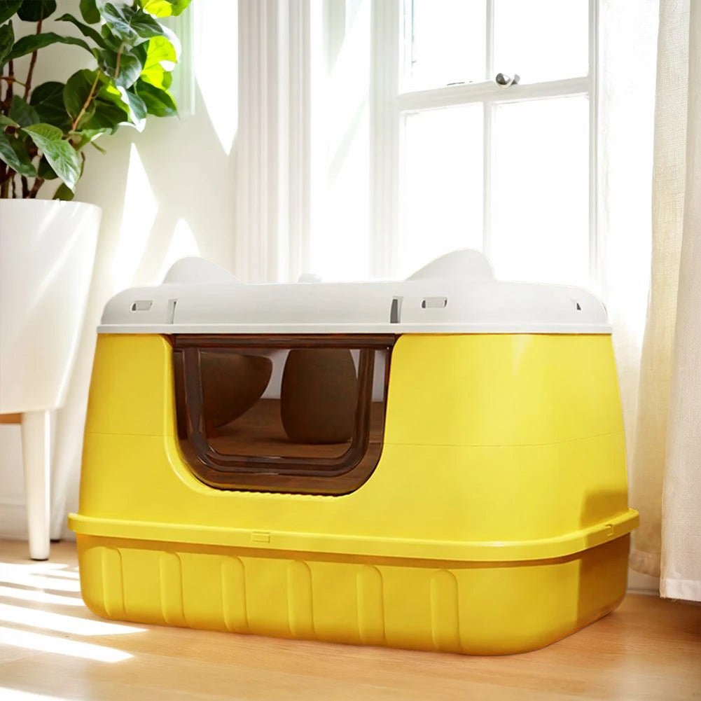 Cat Bedpans Anti Splashing Cat Litter Pan with Scoop Kitty Litter Tray with Lid for Larger Cat Breeds Or Multiple Cat Households