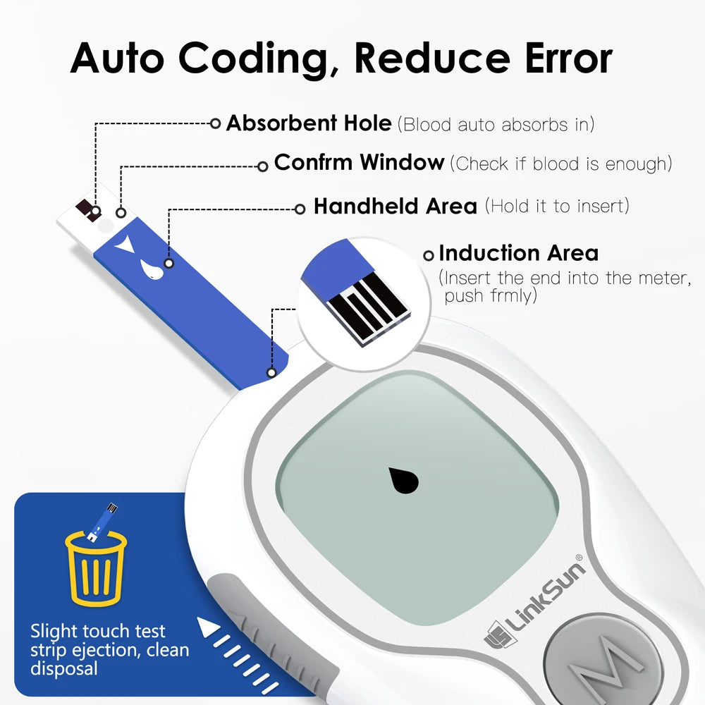 Blood Glucose Meter LinkSun G-425-3 Glucometer 50/100pcs Diabetes Tester Blood Sugar Monitor Digital Glucosemeter Complete Kit