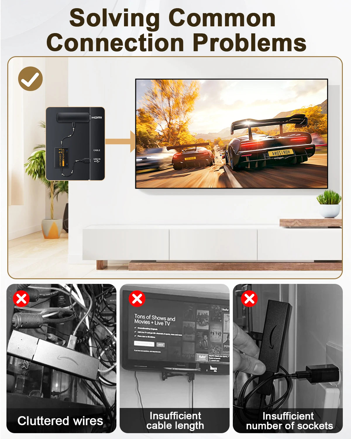 1800mAh Stabilized Supply USB Power Cable USB Power Cable for Amazon Fire TV Sticks Firestick Adapter Support 4K Video