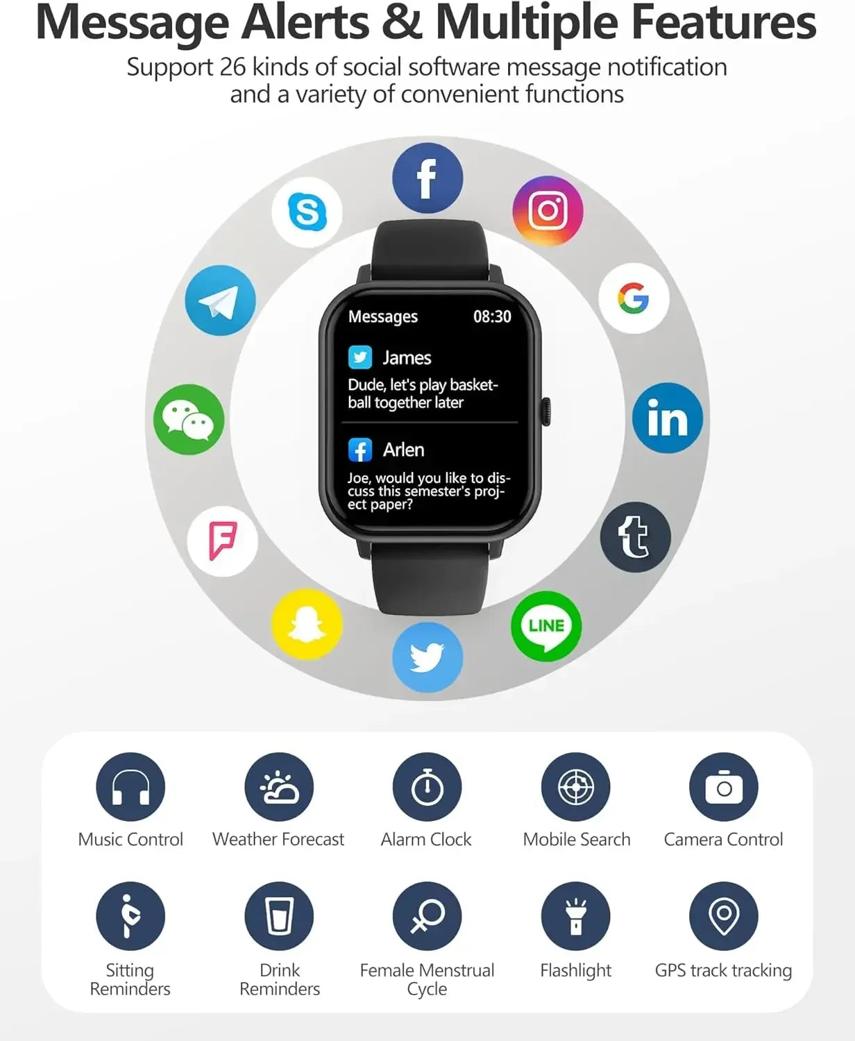 Smart Watch for Men Women 1.83" Fitness Tracker Heart Rate Blood Oxygen Sleep Monitor, IP68 Waterproof  Watch for Android IOS