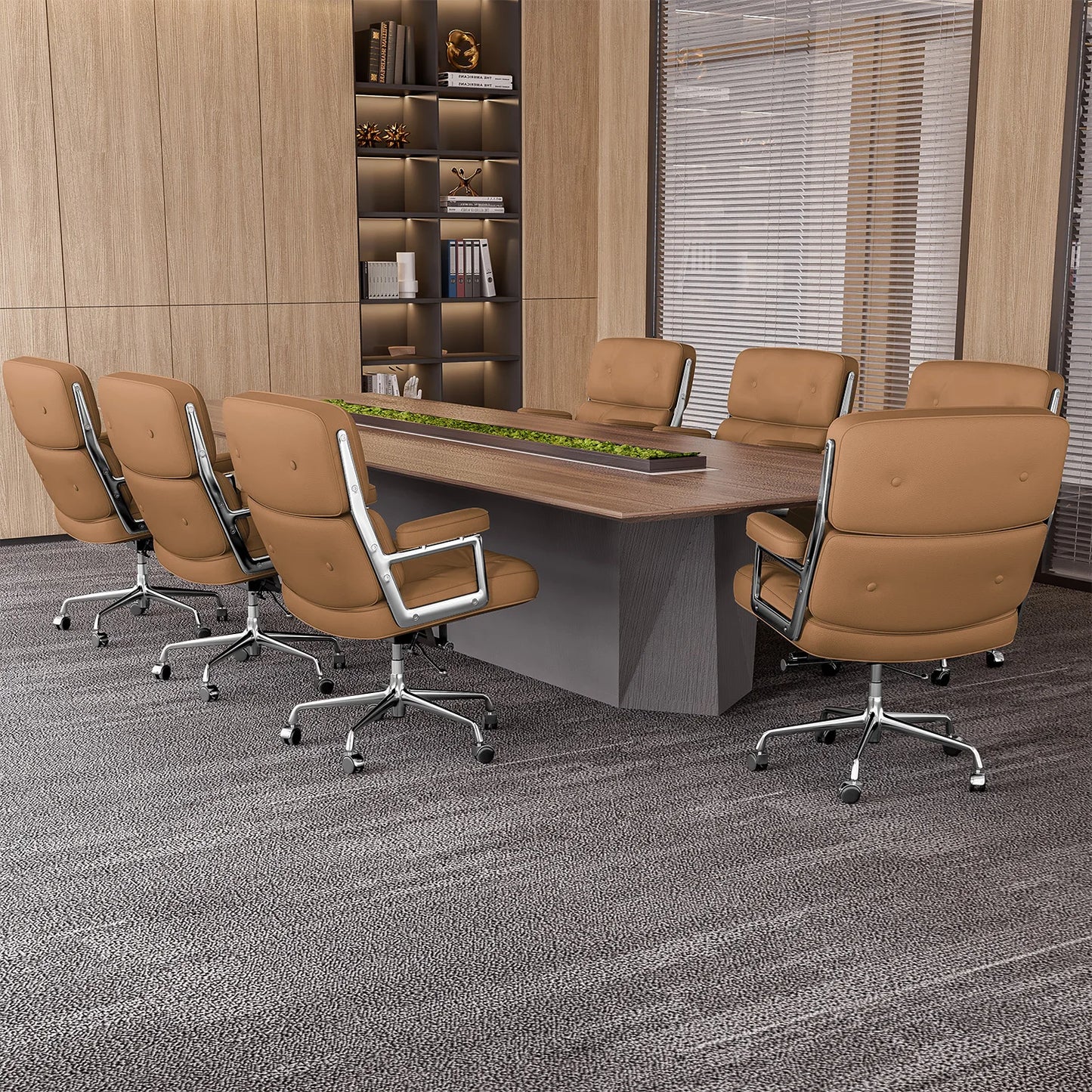 Adjustable Swivel Rolling Office Chairs Soft Pad Genuine Leather Chairs Mid Back Executive Desk Office Chair Computer Chairs