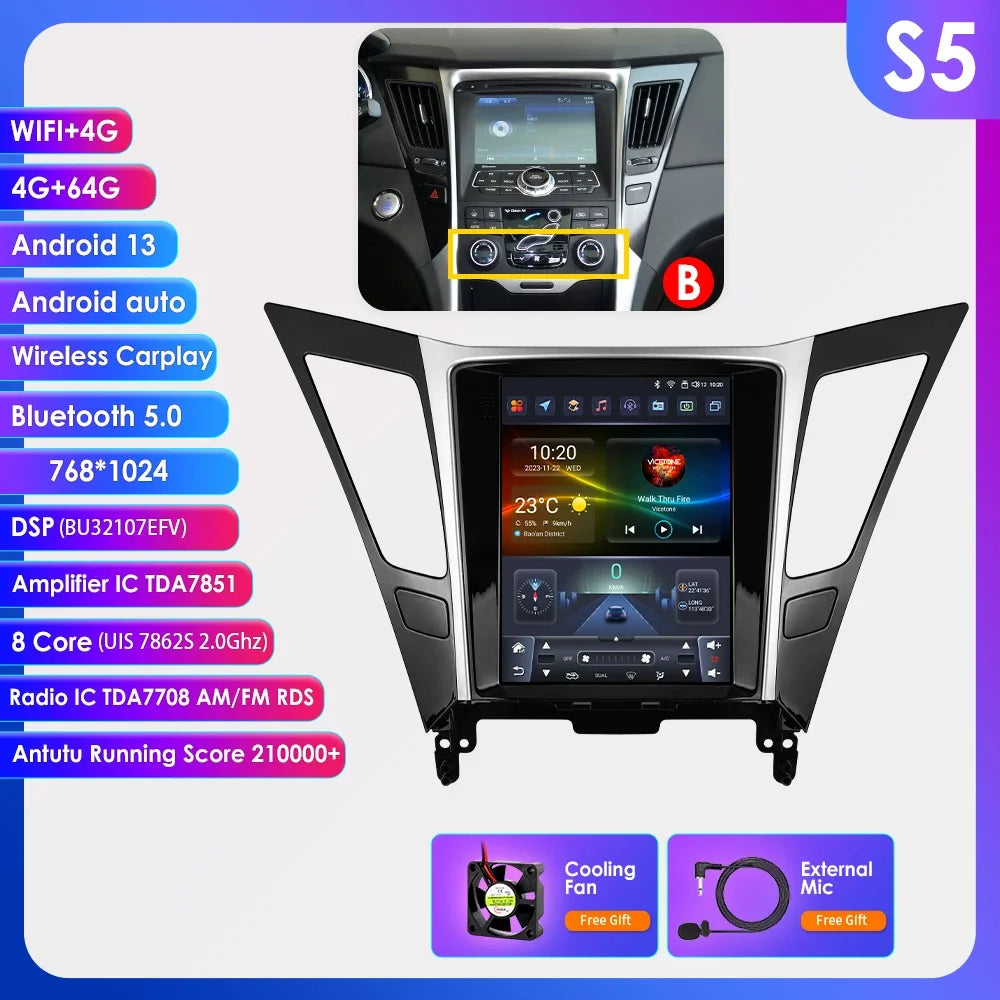 9.7"7862 Andriod 13 Car radio for Hyundai Sonata YF 8 2010-2018 multimedia player GPS navi Stereo 4G Carplay 2din SWC Autoradio