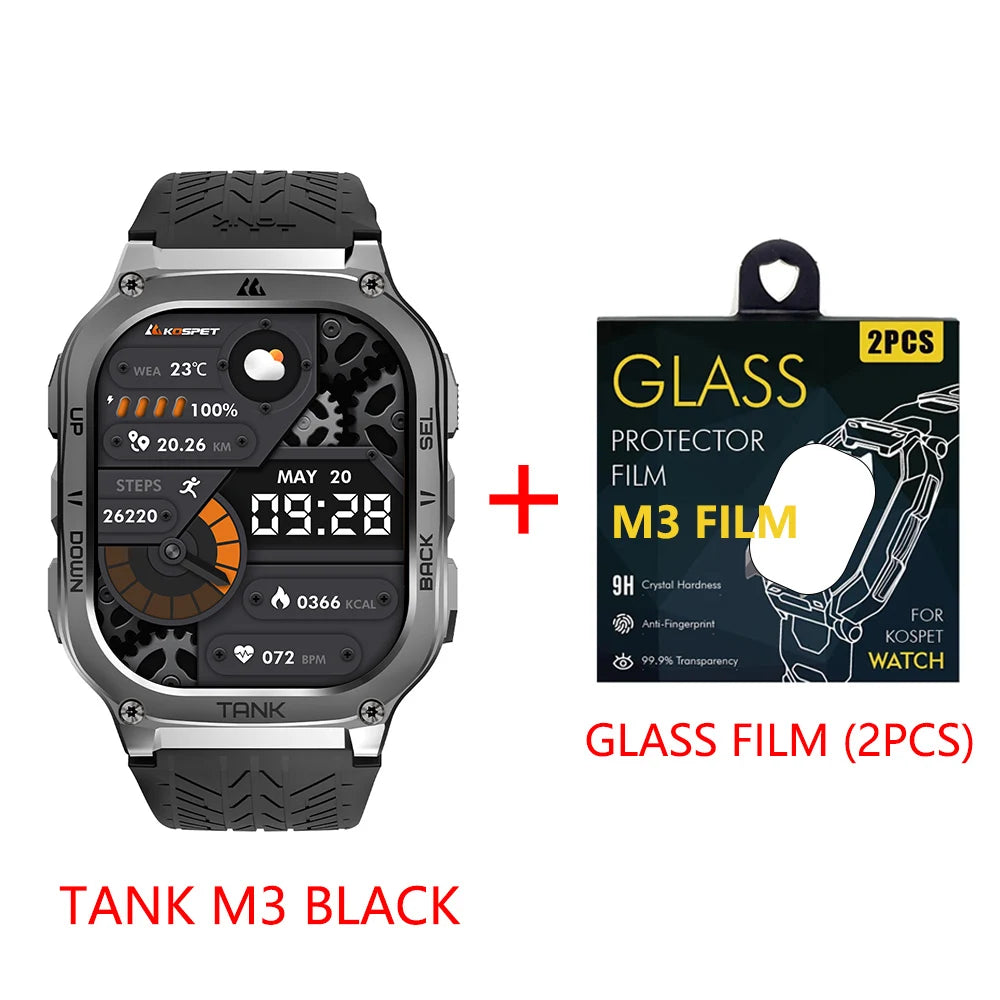 KOSPET TANK M3 Rugged Smart Watch For Men 480mAh 60Days Battery Military Grade AMOLED AOD Bluetooth Call IP69K 5ATM Waterproof