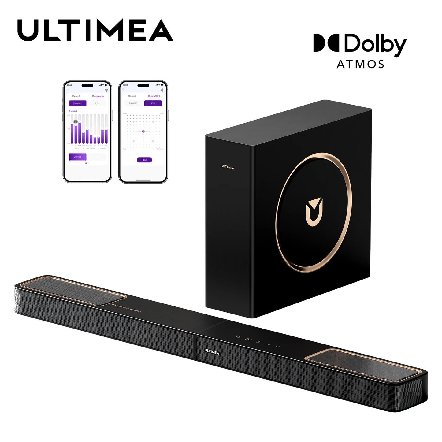 ULTIMEA Skywave F30 Soundbar 3.1.2ch 300W Dolby Atmos Soundbar, with 5.25'' Wired Subwoofer, Home Theater for TV, APP Control
