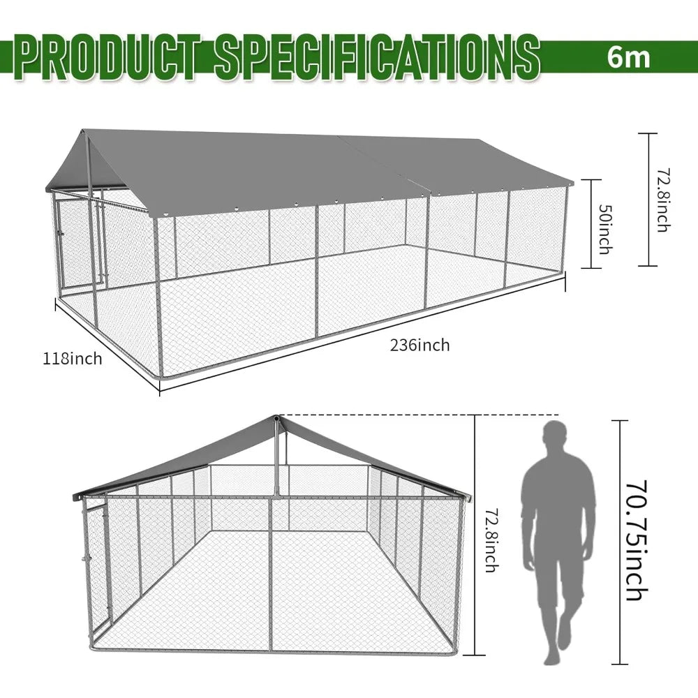 Outdoor Dog Fence, Heavy Duty Dog kennel, Pet Cage, Mesh Dog Cage Steel Fence with Safety Lock