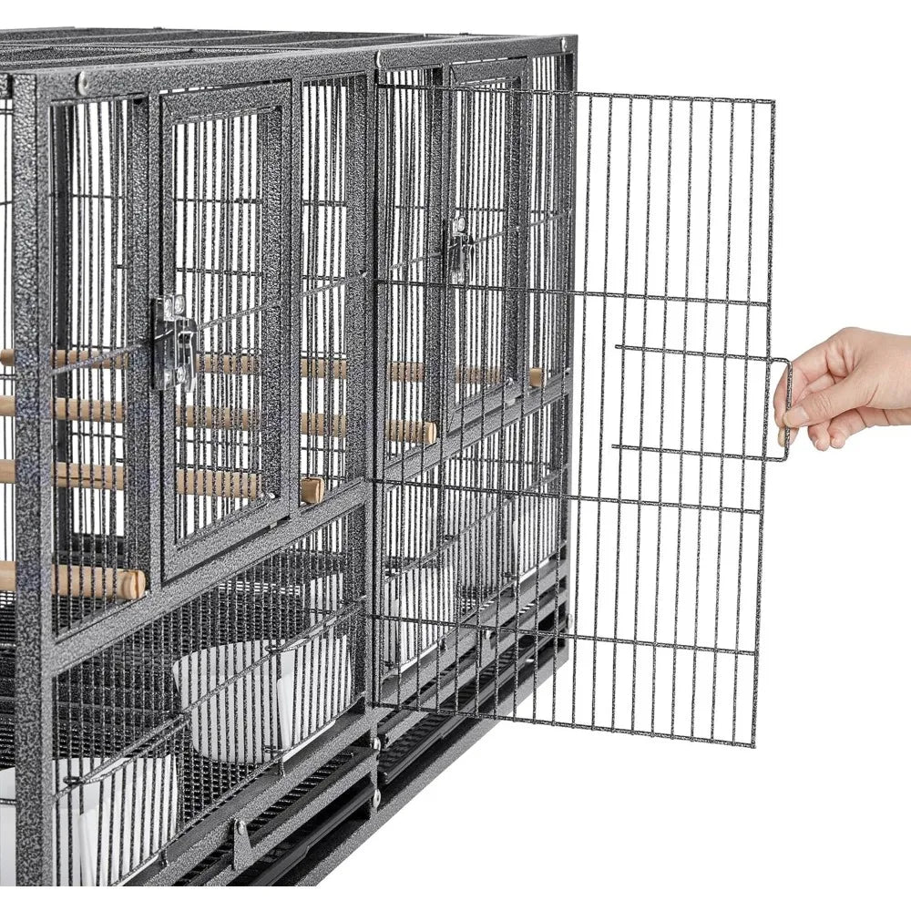 Double Story Divided Breeder Bird Cage for Small Parrots Parakeets Canaries Cockatiels Lovebirds Finches Budgies Quaker, Black