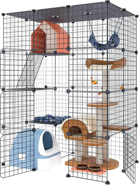 Large Cat Cage Enclosure Indoor DIY Cat Playpen Detachable Metal Wire Kennels Crate 2x3x4 Large Exercise Place Ideal for 1-3 Cat