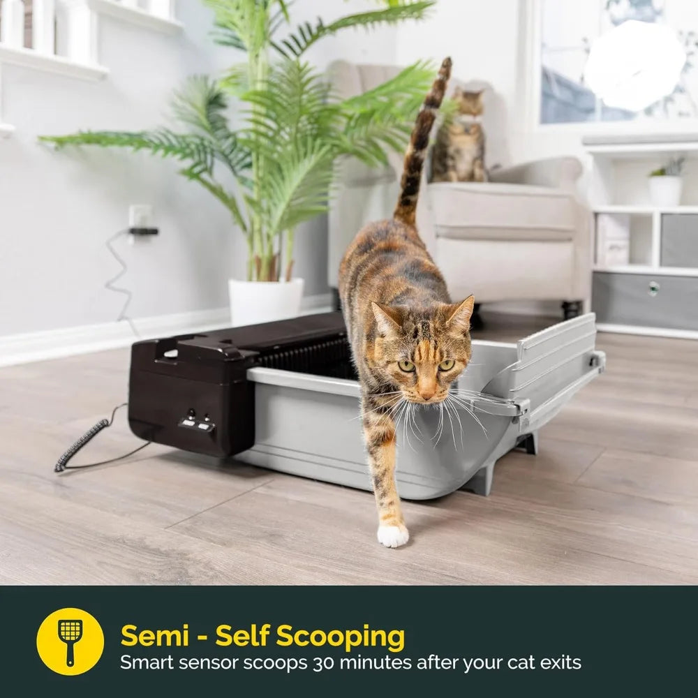 Self Cleaning Semi Automatic Cat Litter Box - Smart Scoop Cat Litter Box with 6 Bags & Carbon Filter for Up to Two Cats