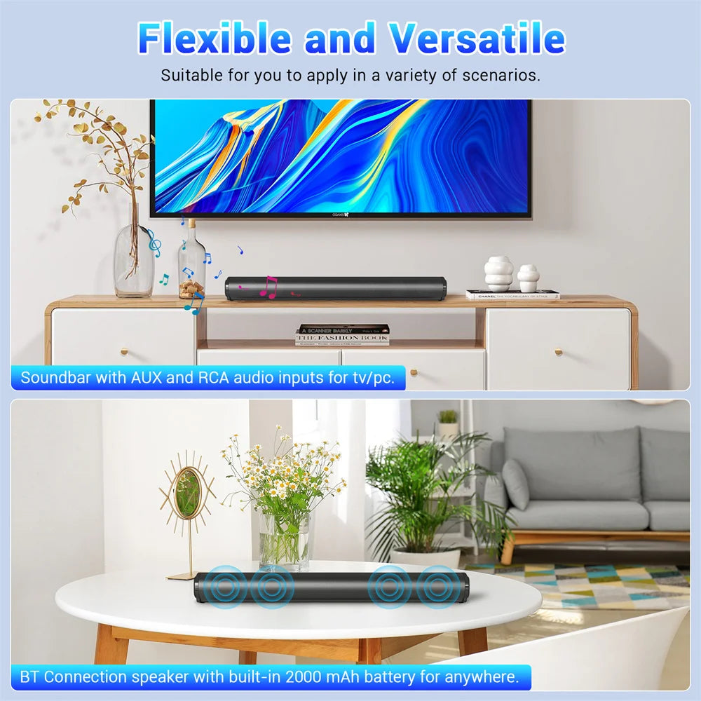 Sound Bar TV Sound System Bluetooth Speaker Wireless Subwoofer Bass Home Theater Rechargeable Lound Portable Speaker