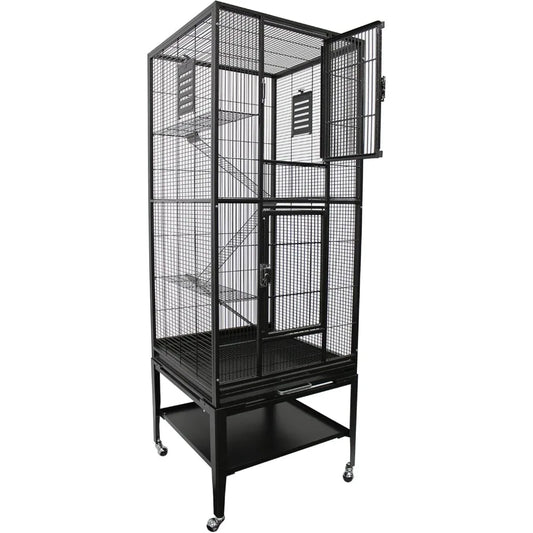 Madagascar Cage - 60" Tall Durable Spacious Metal Cage - for Sugar Gliders, Squirrels, Marmosets & Other Small Pets