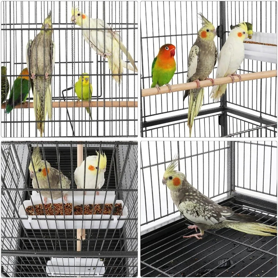 60.5inch Extra Large Metal Bird Cage with Spacious Flight Area Ideal for Cockatiels African Greys Quakers Green Cheek Conures a