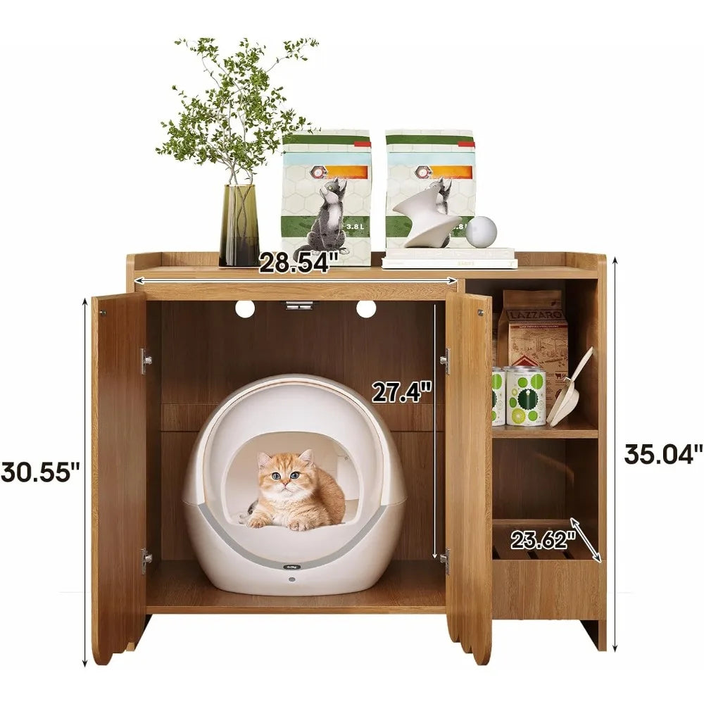 Large Cat Litter Box Enclosure, Hidden Litter Box Furniture with Removable Litter Collector & Dog-Proof Shelf, Modern Wooden Cat