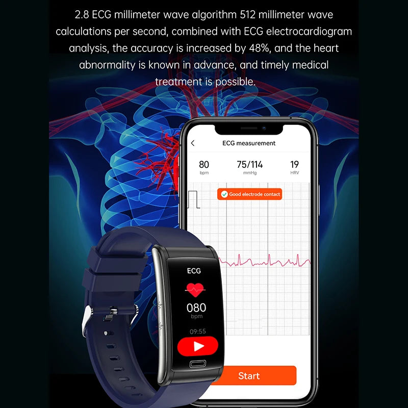 2025 New Men Women Smart Watch ECG + PPT Heart Rate HRV Blood Pressure SpO2 Sleep Monitor Fitness Bracelet IP67 Waterproof