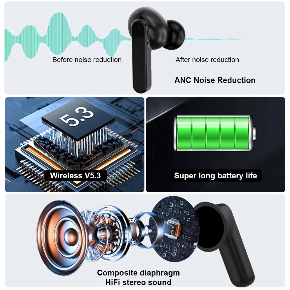 Original TWS Wireless Bluetooth Earphones Earbuds Smart LCD Touch Screen With APP HiFi Stereo Sound Headphones HD Call