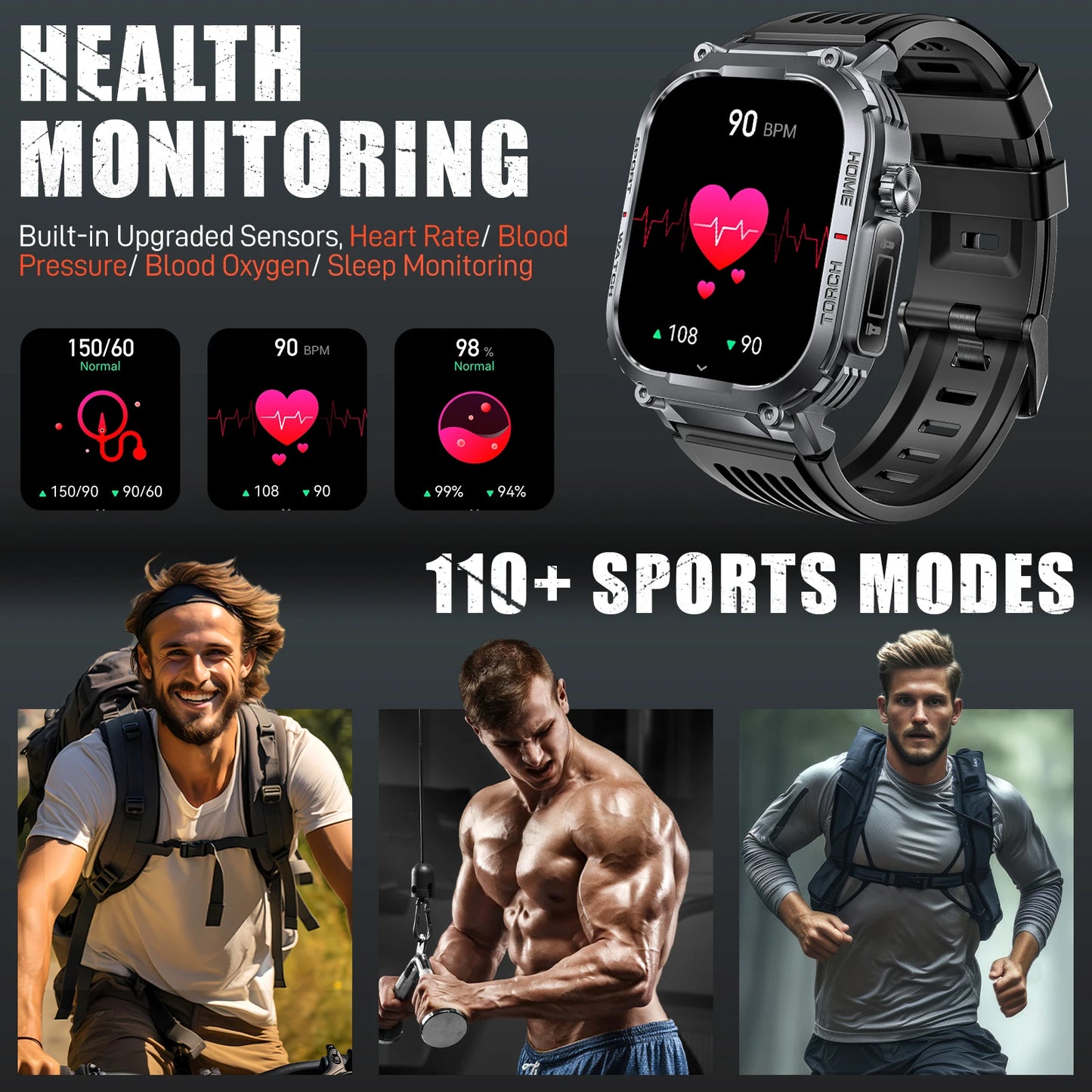 LaNikar New Smart Watch Men 3ATM Waterproof 2.02"S320B With Compass And LED Flashlight Sports And Fitness Tracking Heart Rate