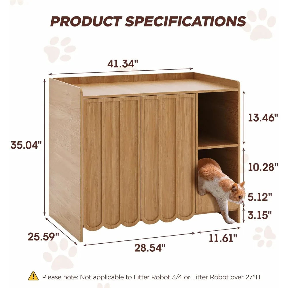 Large Cat Litter Box Enclosure, Hidden Litter Box Furniture with Removable Litter Collector & Dog-Proof Shelf, Modern Wooden Cat