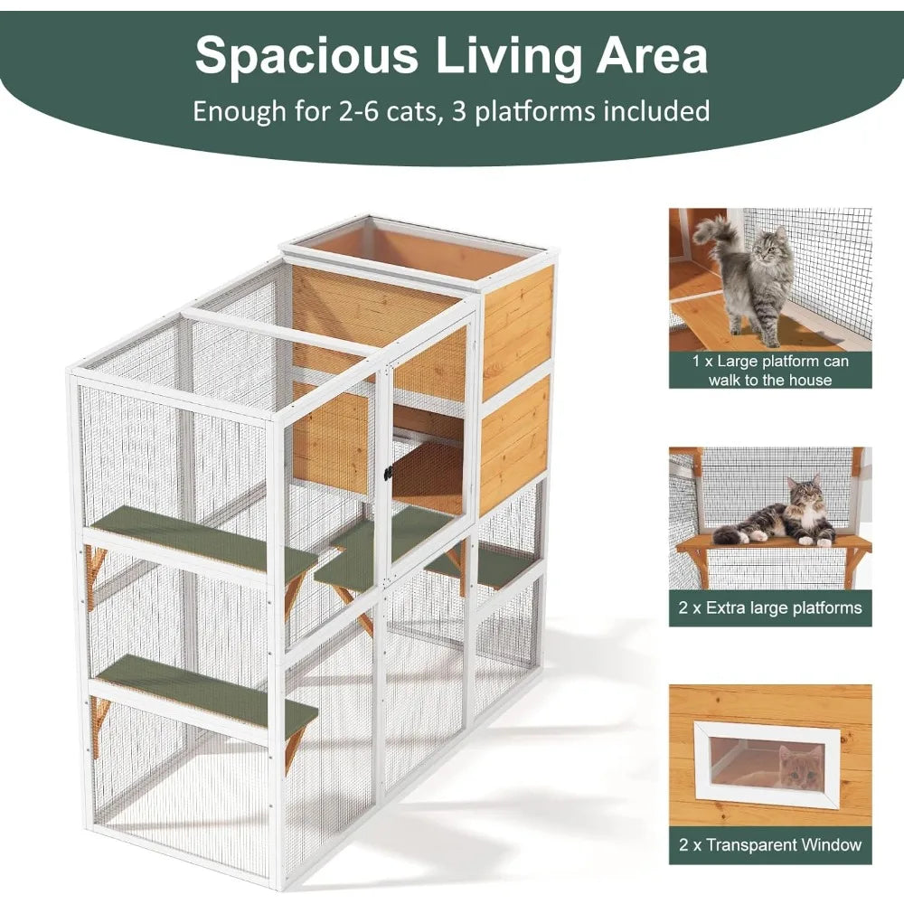 Large 4-Tier Outdoor Cat Enclosure with Weather-Resistant Roof and Indoor-Outdoor Connectivity
