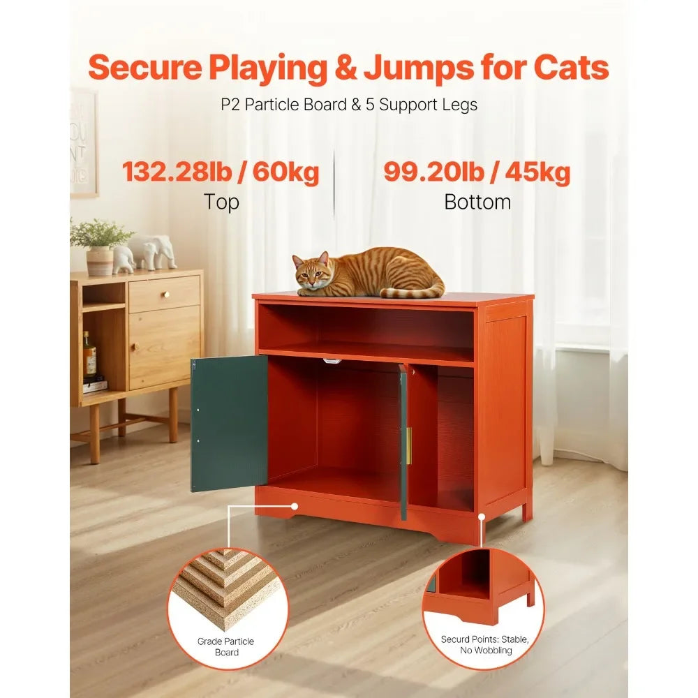 Concealed Cat Litter Box Cabinet with Shelf & Storage