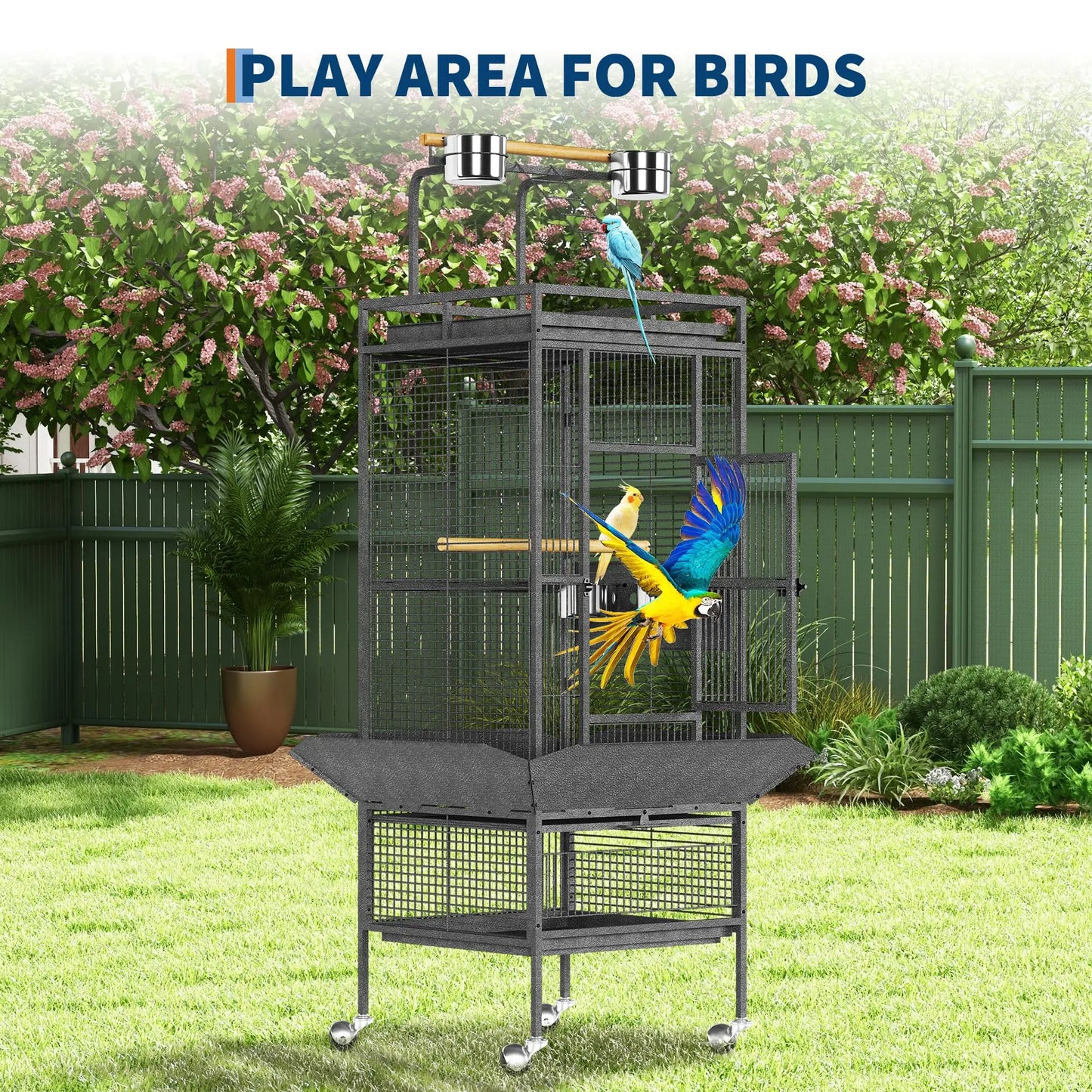 61 Inch Large Bird Cage With Rolling Stand Storage Shelf Slide Out Tray Feeding Bowls Perches For Budgies Small Medium Birds