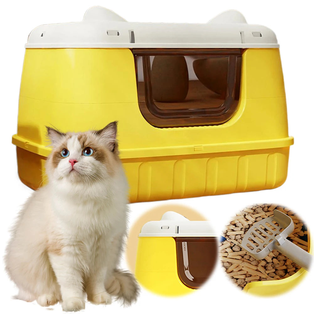 Cat Bedpans Anti Splashing Cat Litter Pan with Scoop Kitty Litter Tray with Lid for Larger Cat Breeds Or Multiple Cat Households