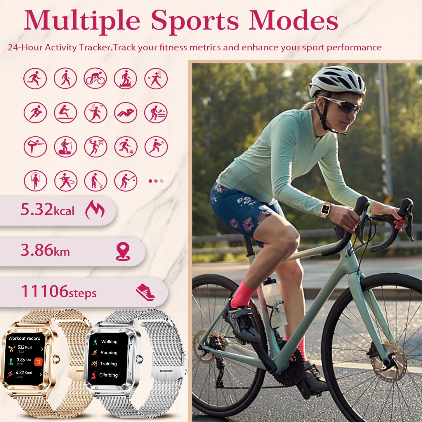 Women Smart Watch(Answer/Make Call)for iPhone/Android, Fitness Tracker/100+Sports Modes/200+Watch Faces/1.59" Screen, Ideal Gift