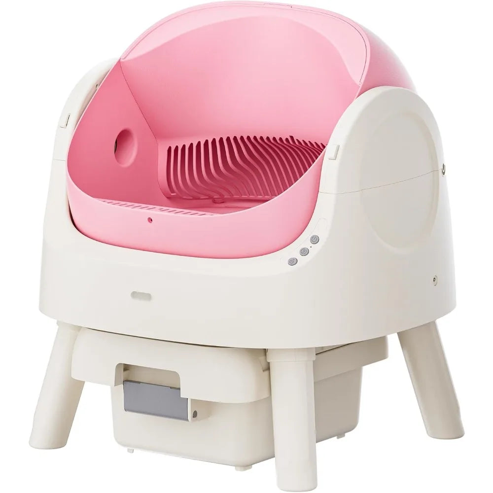Cleaning Cat Litter Box, Open Top Automatic Litter Box for Multiple Cats, Liners and Mat Included, Pink