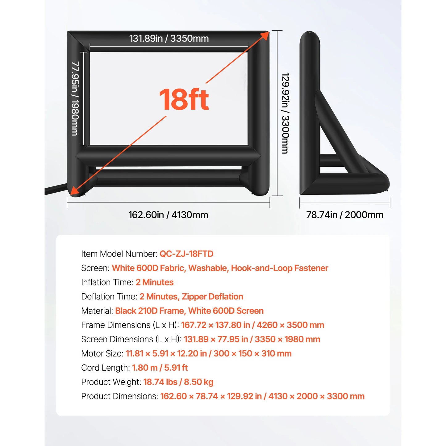 SucceBuy 14/15/16/18/20 FT Inflatable Projector Screen with 120W Air Blower Projector Screen for Outdoor Theater Theme Party