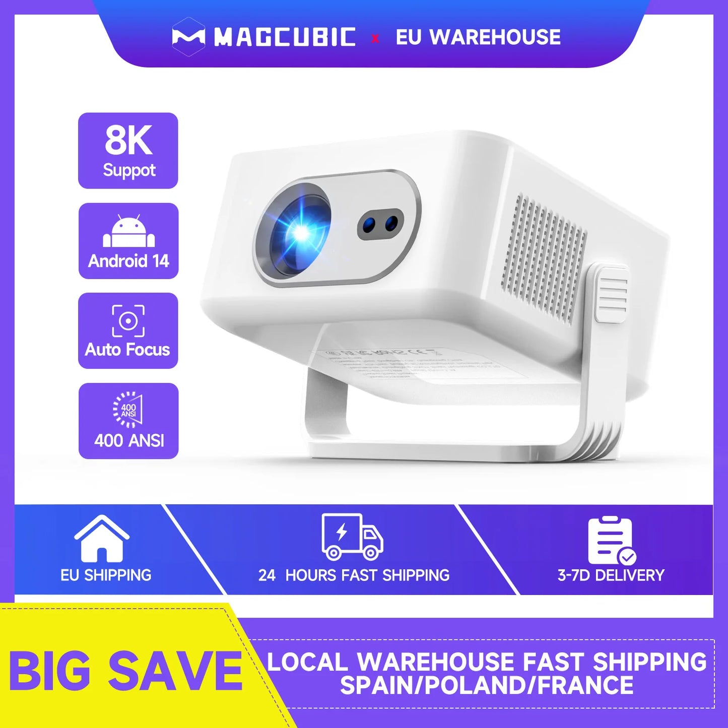 Magcubic Android 14 Auto Focus HY300Max Portable Projector 400ANSI WiFi6 Projector Support 8K Full HD Home Outdoor Cinema HY300