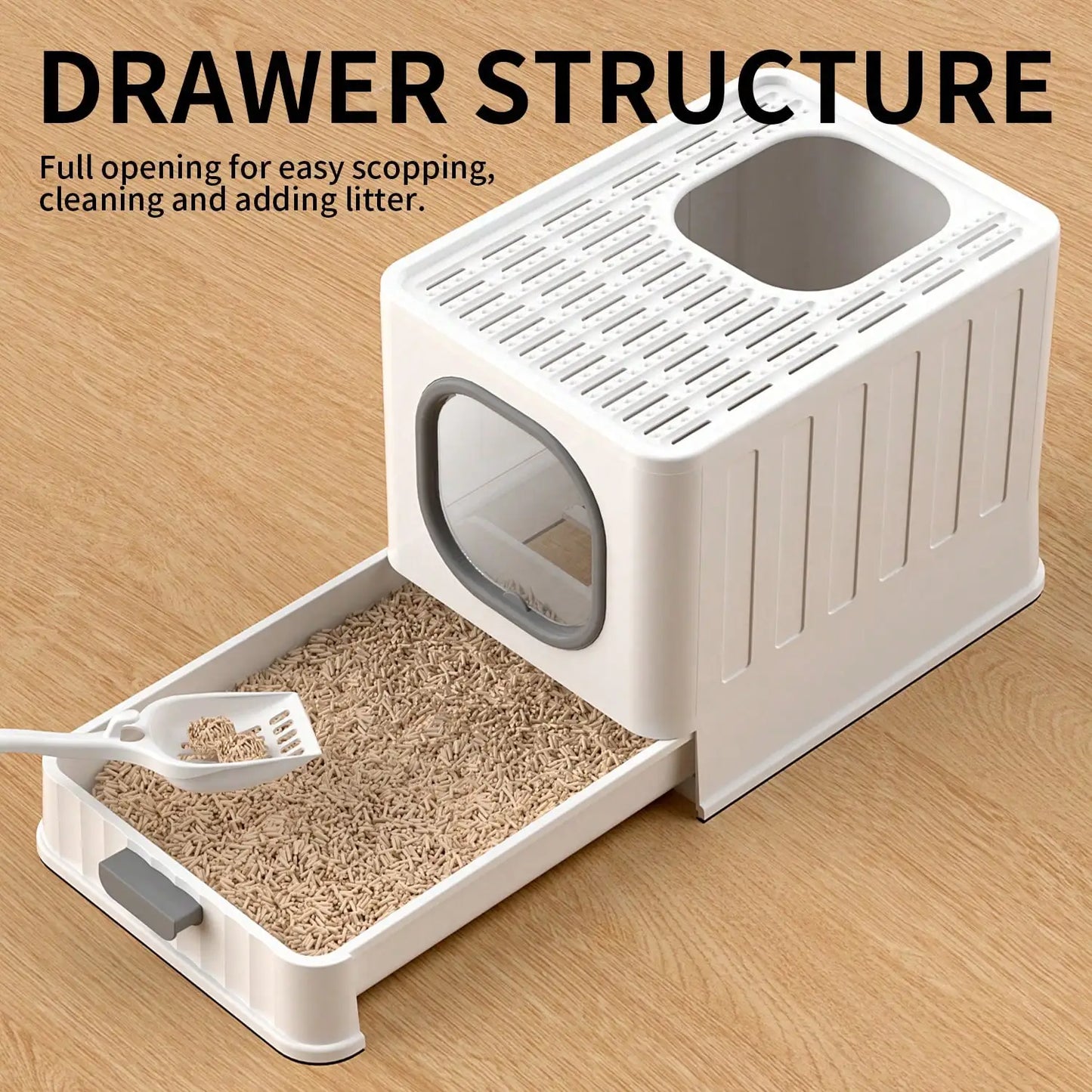 Fully Enclosed Cat Toilet With Lid Cover Hooded Odorless Cat Self Groomer Deodorizer Filter Suitable