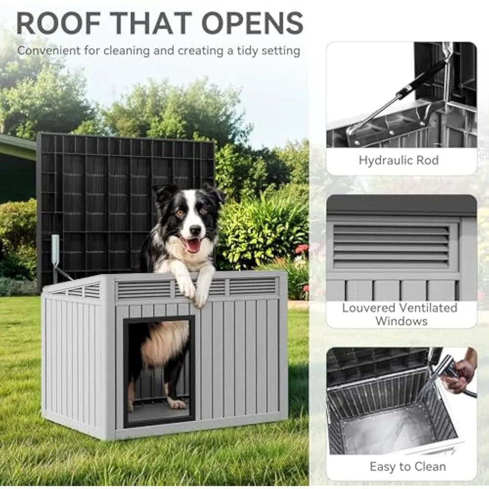 Dog House, Dog Kennel with Lift-Up Sloping Roof, Waterproof & Ventilated for Indoor & Outdoor, Easy To Clean Design