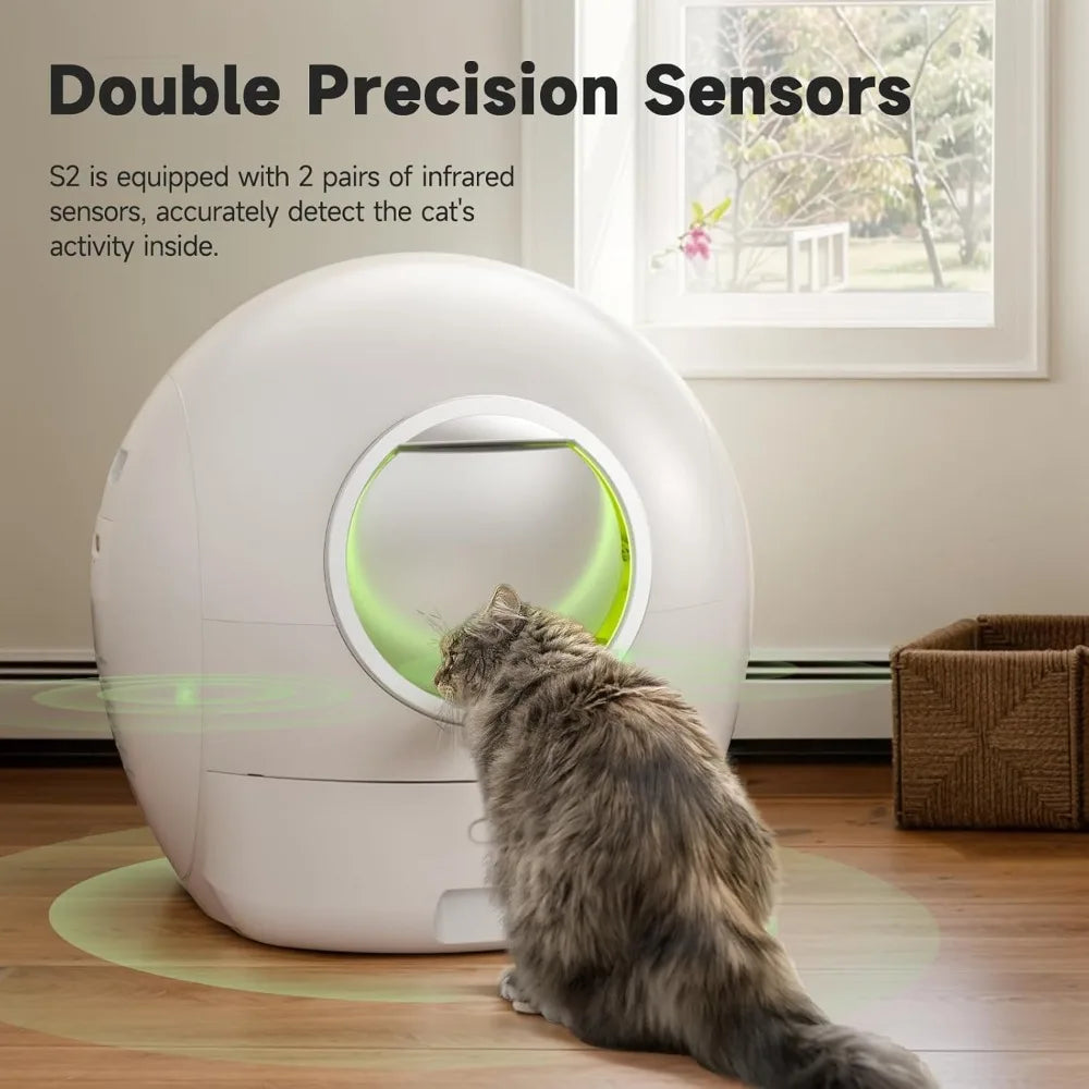 PET S2 Automatic Cat Litter Box Self Cleaning for Multi Cats, APP Control Smart Litter, Pearl White