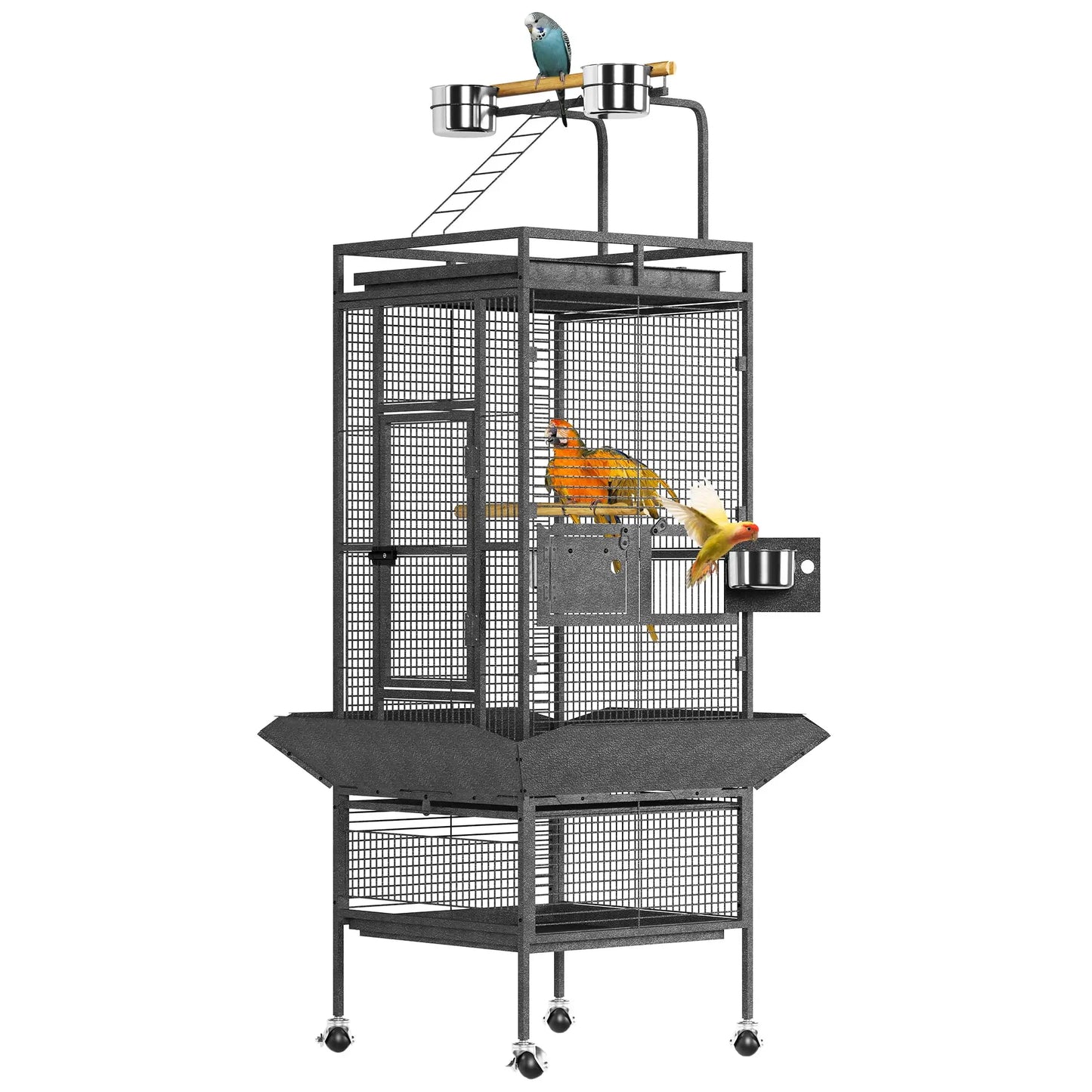 61 Inch Large Bird Cage With Rolling Stand Storage Shelf Slide Out Tray Feeding Bowls Perches For Budgies Small Medium Birds