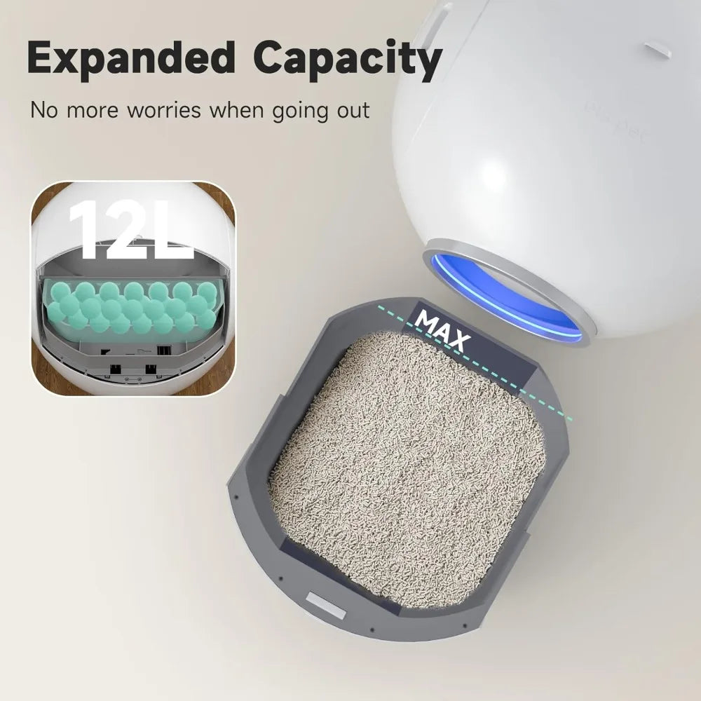 PET S2 Automatic Cat Litter Box Self Cleaning for Multi Cats, APP Control Smart Litter, Pearl White
