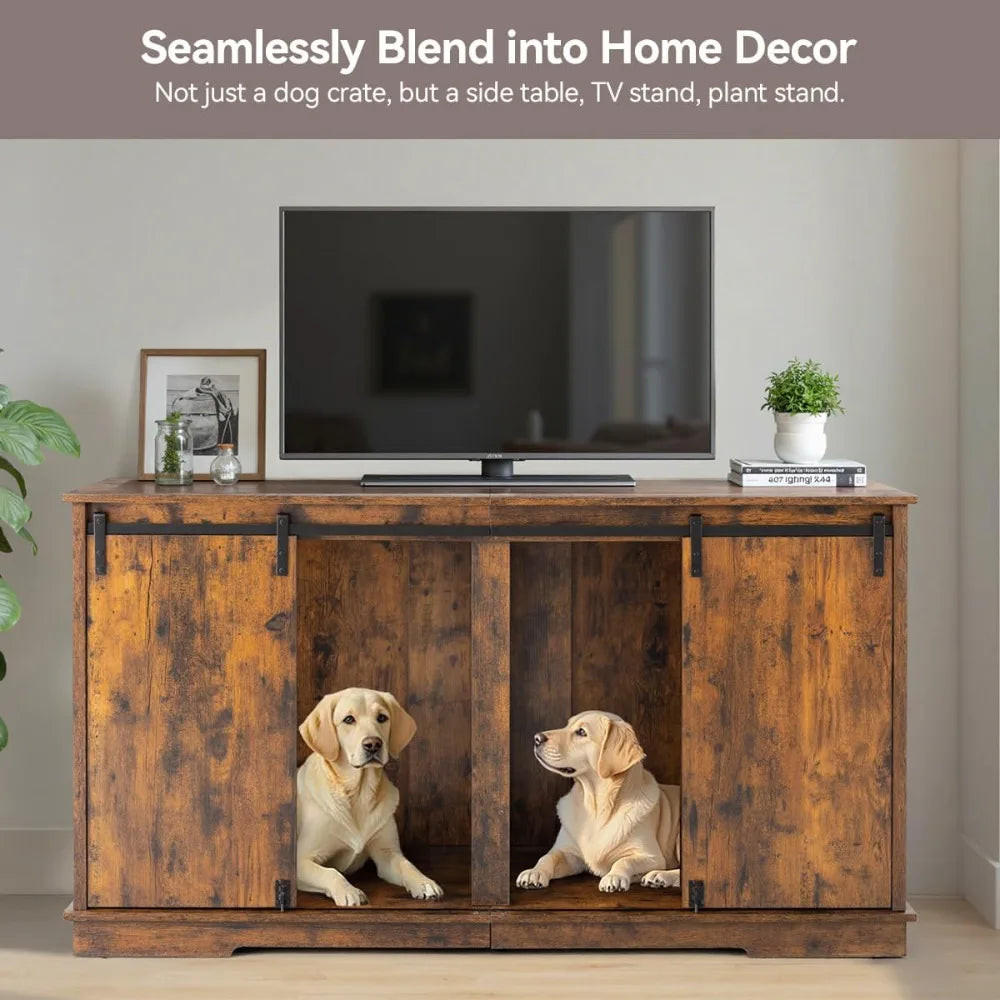 Dog Crate Furniture, 60.6 inch Dog Kennel Furniture with Removable Divider, Small Medium Breeds, TV Stand, Side Table, Display S