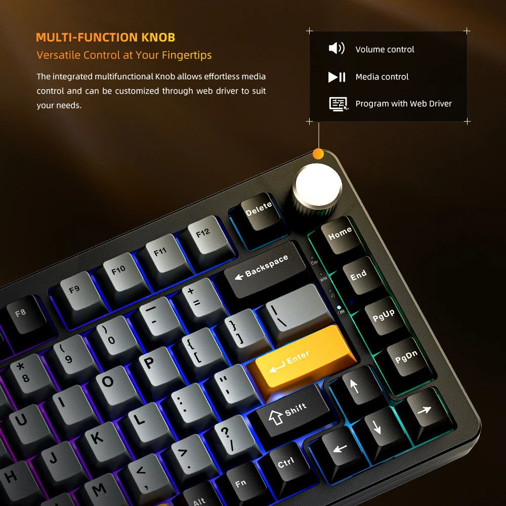 Machenike K600-B82W Mechanical Keyboard 75% ANSI Layout Gasket Mounted Web Driver Support RGB Backlit Wireless Gaming Keyboard