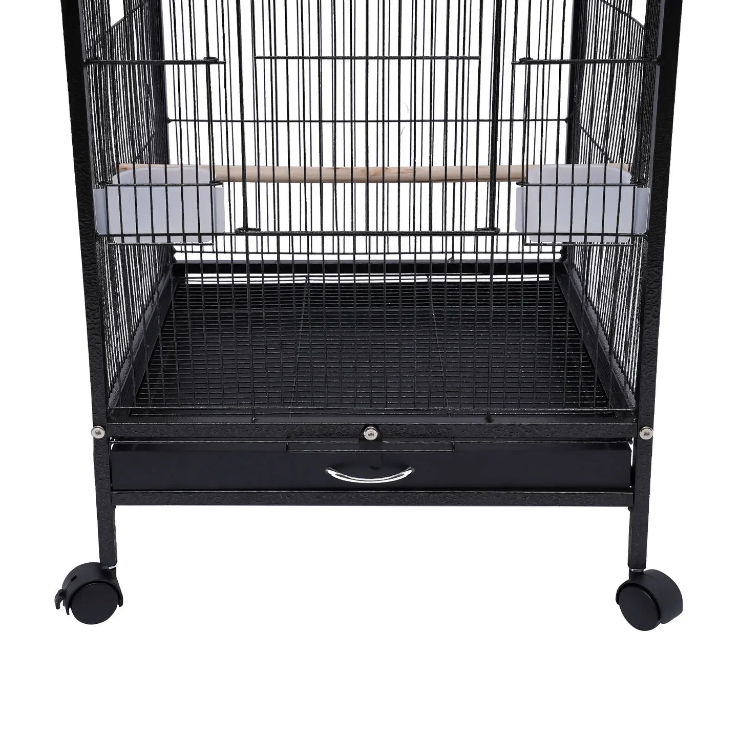 40 Inch Wrought Iron Bird Cage with Open-Top and Rolling Stand, Movable Parrot Cage Pet Bird Flight Cage, 360 Degree View